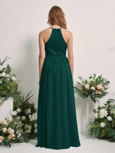 Carlyna Denise A-Line Dark Emerald Embroidered Bridesmaid Dress Maxi Sleeveless Round Neck Dress Back View #color_dark-emerald