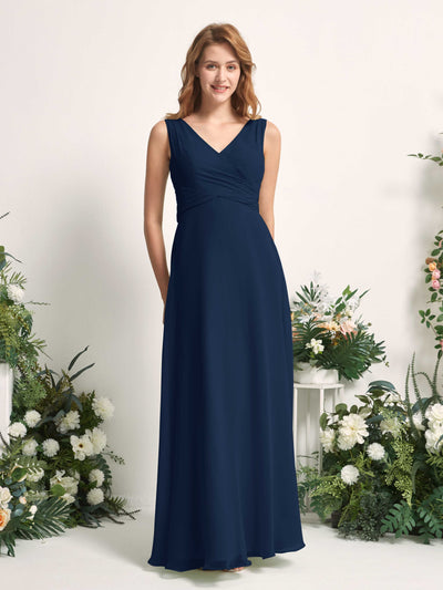Carlyna June A-Line Navy Bridesmaid Dress Maxi Sleeveless V-Neck Dress #color_navy