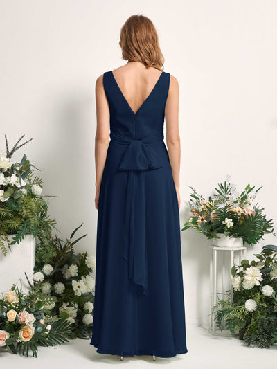Carlyna June A-Line Navy Bridesmaid Dress Maxi Sleeveless V-Neck Dress #color_navy