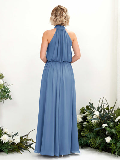 Carlyna Bess A-Line Dusty Blue Bridesmaid Dress Maxi Sleeveless Halter Dress Back View #color_dusty-blue