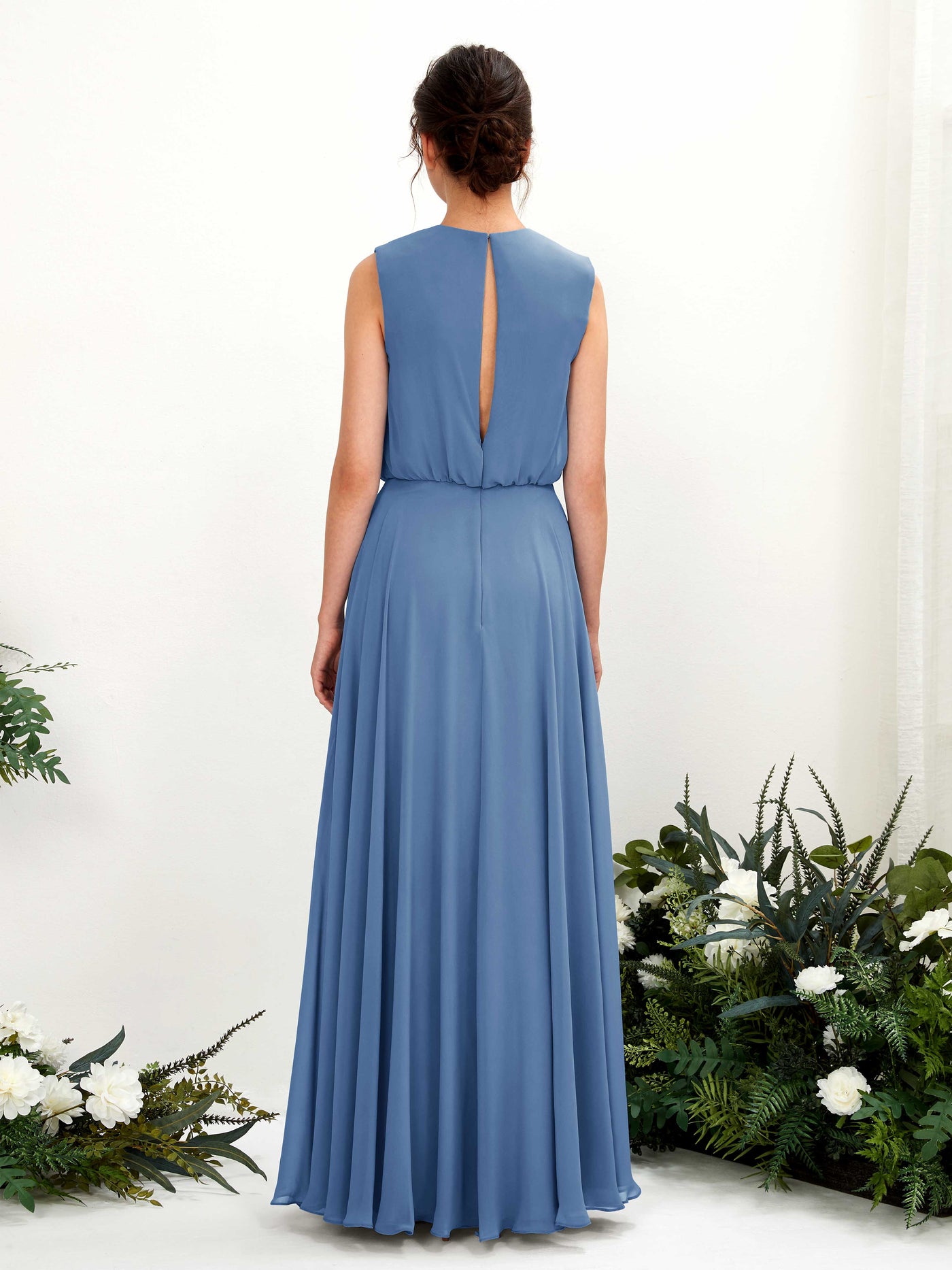 Round Sleeveless Chiffon Bridesmaid Dress - Dusty Blue (81222810)#color_dusty-blue