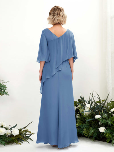 Carlyna Violaine A-Line Dusty Blue Bridesmaid Dress Maxi Three Quarter Sleeve V-Neck Dress #color_dusty-blue