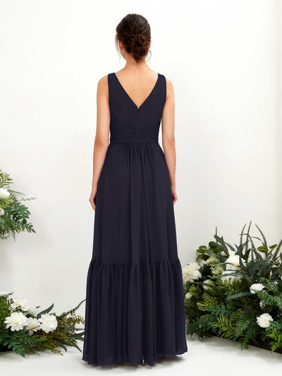 Carlyna Alissa A-Line Dark Navy Bridesmaid Dress Maxi Sleeveless V-Neck Dress Back View #color_dark-navy
