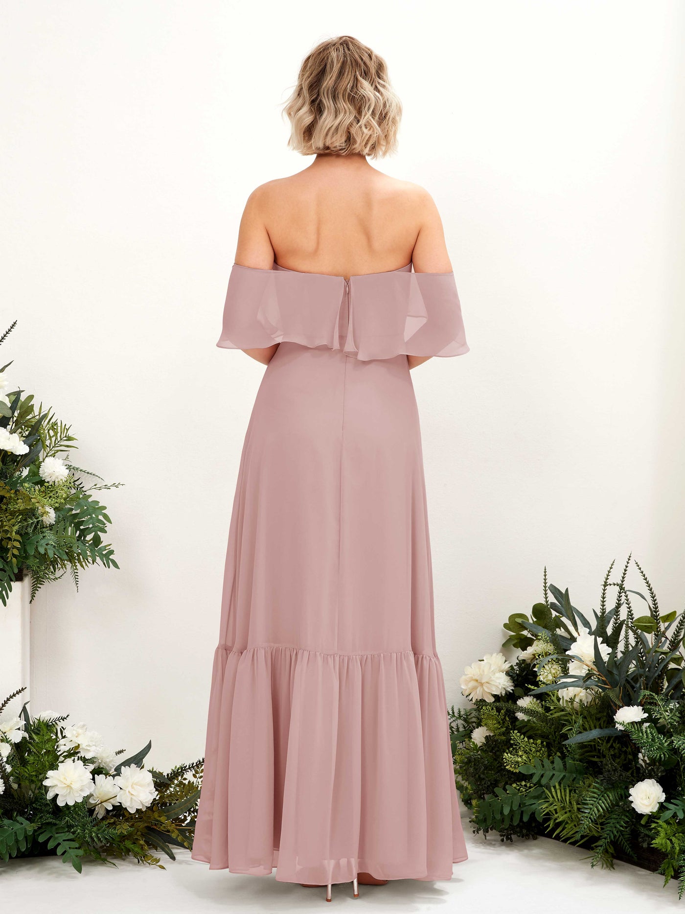 A-line Off Shoulder Chiffon Bridesmaid Dress - Dusty Rose (81224509)#color_dusty-rose