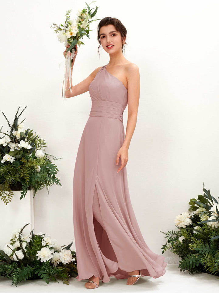A-line One Shoulder Sleeveless Bridesmaid Dress - Dusty Rose (81224709)