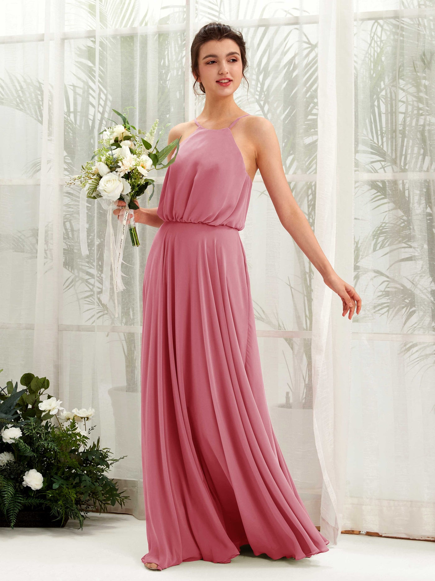 Bohemian Halter Spaghetti-straps Bridesmaid Dress - Desert Rose (81223411)#color_desert-rose