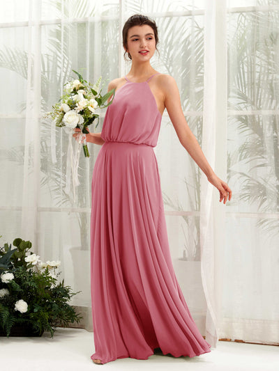 Carlyna Alva A-Line Desert Rose Bridesmaid Dress Maxi Sleeveless Halter Dress Front View #color_desert-rose