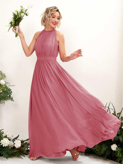 Carlyna Eden A-Line Desert Rose Bridesmaid Dress Maxi Sleeveless Round Neck Dress Front View #color_desert-rose