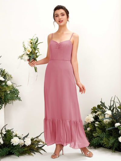 Carlyna Delia Sheath Desert Rose Bridesmaid Dress Maxi Sleeveless Spaghetti Strap Dress Front View #color_desert-rose