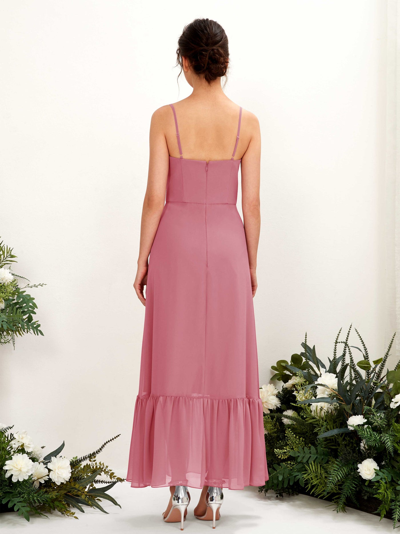 Spaghetti-straps Sweetheart Sleeveless Chiffon Bridesmaid Dress - Desert Rose (81223011)#color_desert-rose