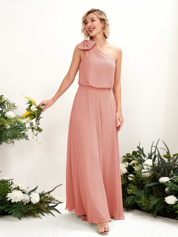 A-line One Shoulder Sleeveless Chiffon Bridesmaid Dress - Champagne Rose (81225506)