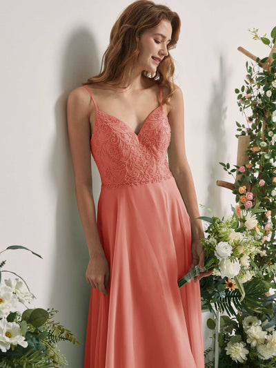Carlyna Gail A-Line Champagne Rose Beaded Bridesmaid Dress Maxi Sleeveless V-Neck Dress Side View 3 #color_champagne-rose