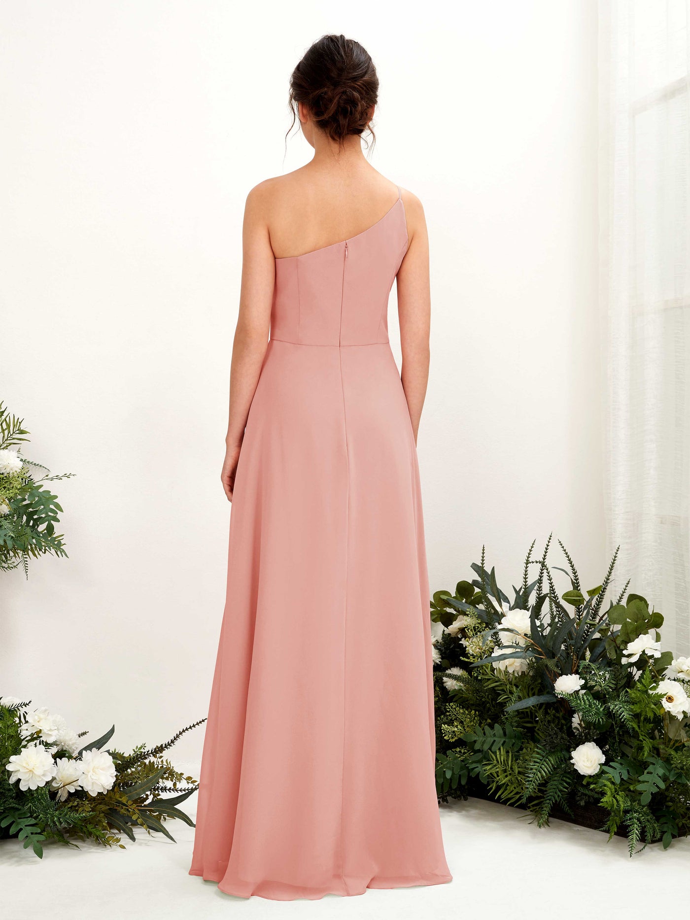 One Shoulder Sleeveless Chiffon Bridesmaid Dress - Champagne Rose (81225706)#color_champagne-rose