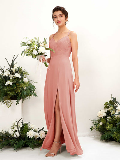 Carlyna Joa A-Line Champagne Rose Bridesmaid Dress Maxi Sleeveless V-Neck Dress #color_champagne-rose