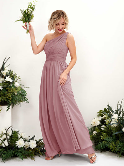 Carlyna Flaze A-Line Vintage Mauve Bridesmaid Dress Maxi Sleeveless One Shoulder Dress Front View #color_vintage-mauve