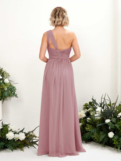 Carlyna Flaze A-Line Vintage Mauve Bridesmaid Dress Maxi Sleeveless One Shoulder Dress Back View #color_vintage-mauve