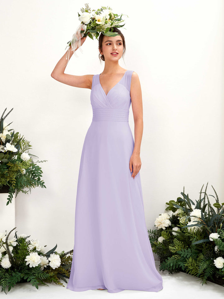 A-line V-neck Sleeveless Chiffon Bridesmaid Dress - Lilac (81220914)