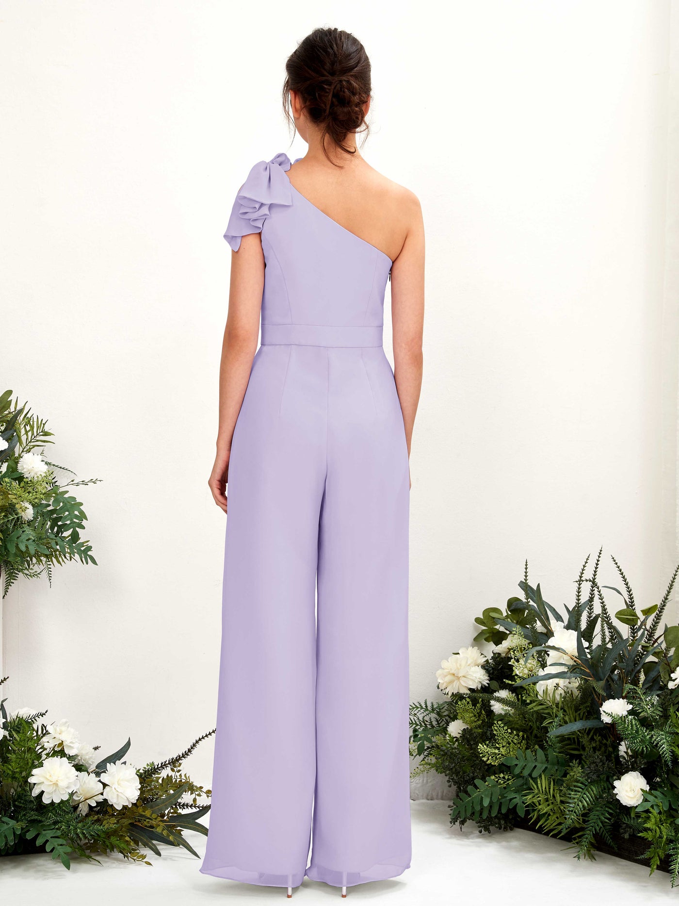 One Shoulder Sleeveless Chiffon Bridesmaid Wide-Leg Jumpsuit - Lilac (81220814)#color_lilac