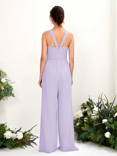 Carlyna Hilona Jumpsuit Lilac Bridesmaid Dress Maxi Sleeveless V-Neck Dress Back View #color_lilac