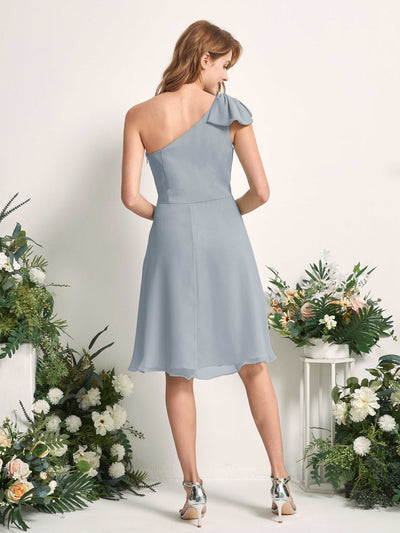 Carlyna Brenda A-Line Dusty Blue-Upgrade Bridesmaid Dress Knee-Length Sleeveless One Shoulder Dress Back View #color_dusty-blue-upgrade