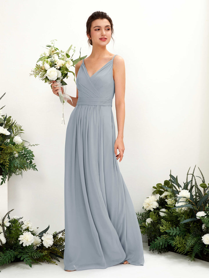 Spaghetti-straps V-neck Sleeveless Bridesmaid Dress - Dusty Blue-Upgrade (81223904)