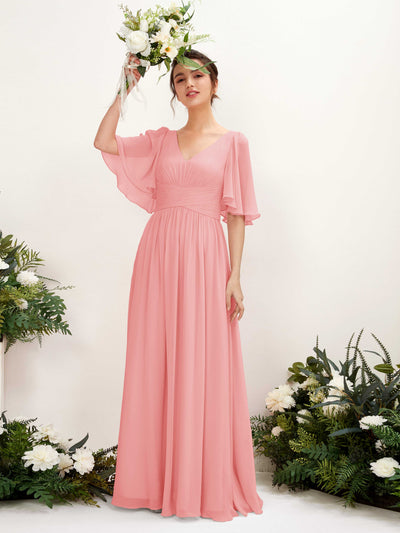 Carlyna Odette A-Line Ballet Pink Bridesmaid Dress Maxi Short Sleeve V-Neck Dress #color_ballet-pink