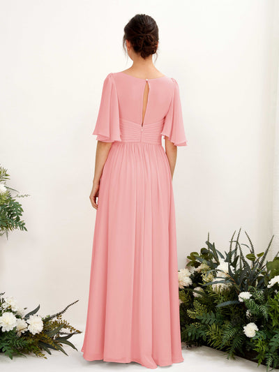 Carlyna Odette A-Line Ballet Pink Bridesmaid Dress Maxi Short Sleeve V-Neck Dress #color_ballet-pink