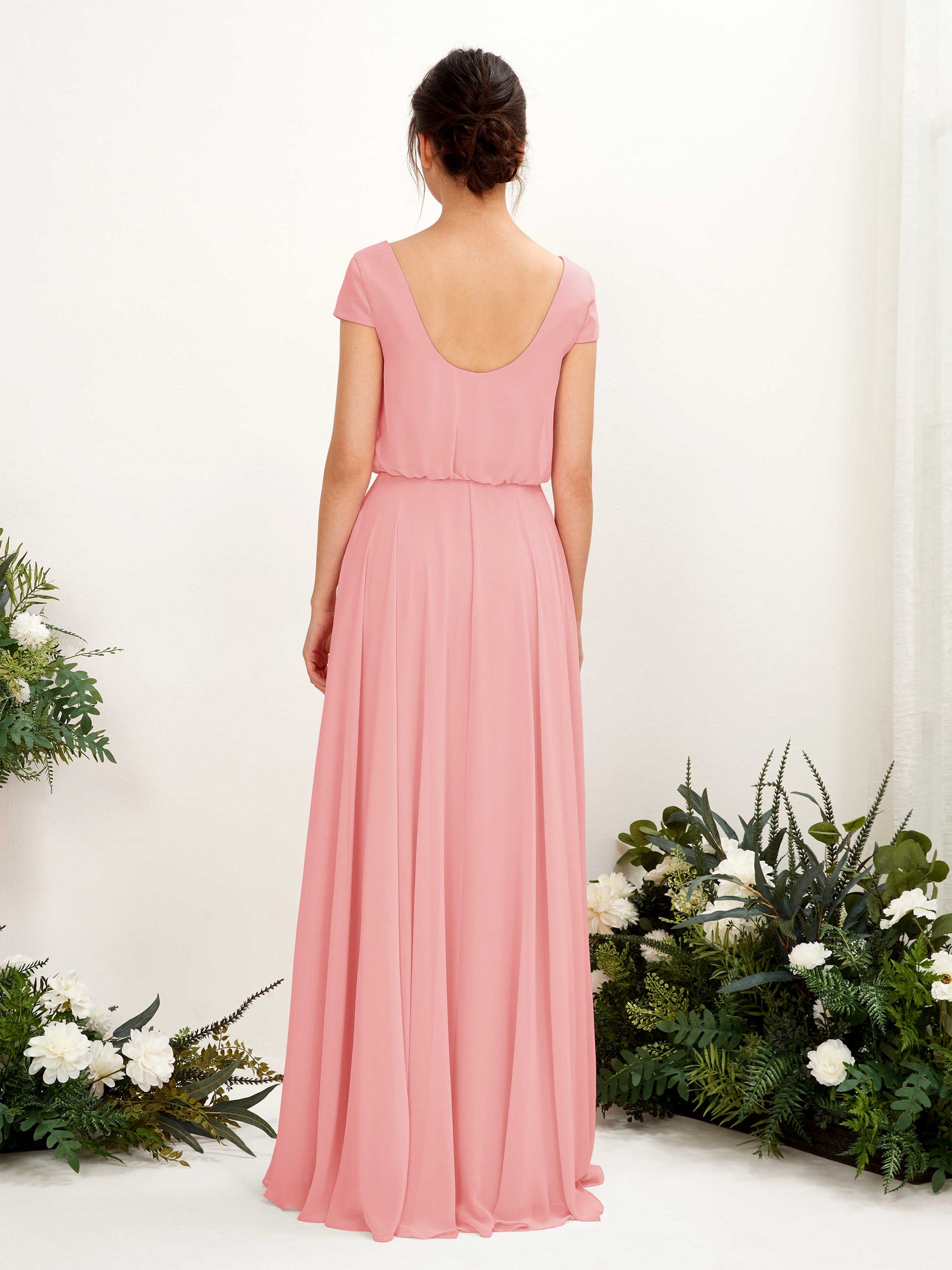 V-neck Cap Sleeves Chiffon Bridesmaid Dress - Ballet Pink (81221840)#color_ballet-pink