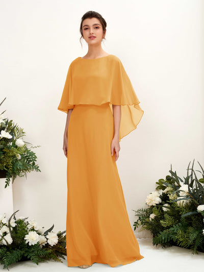 Carlyna Savin Sheath Mango Bridesmaid Dress Maxi Cap Sleeve Boat Neck Dress #color_mango