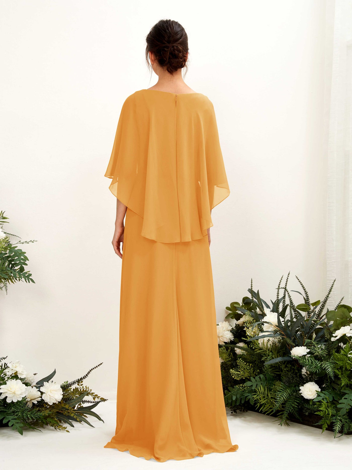 A-line Bateau Sleeveless Chiffon Bridesmaid Dress - Mango (81222002)#color_mango