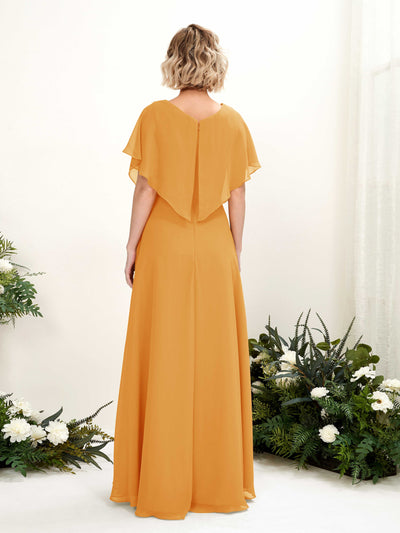 Carlyna Soleil A-Line Mango Bridesmaid Dress Maxi Short Sleeve V-Neck Dress #color_mango