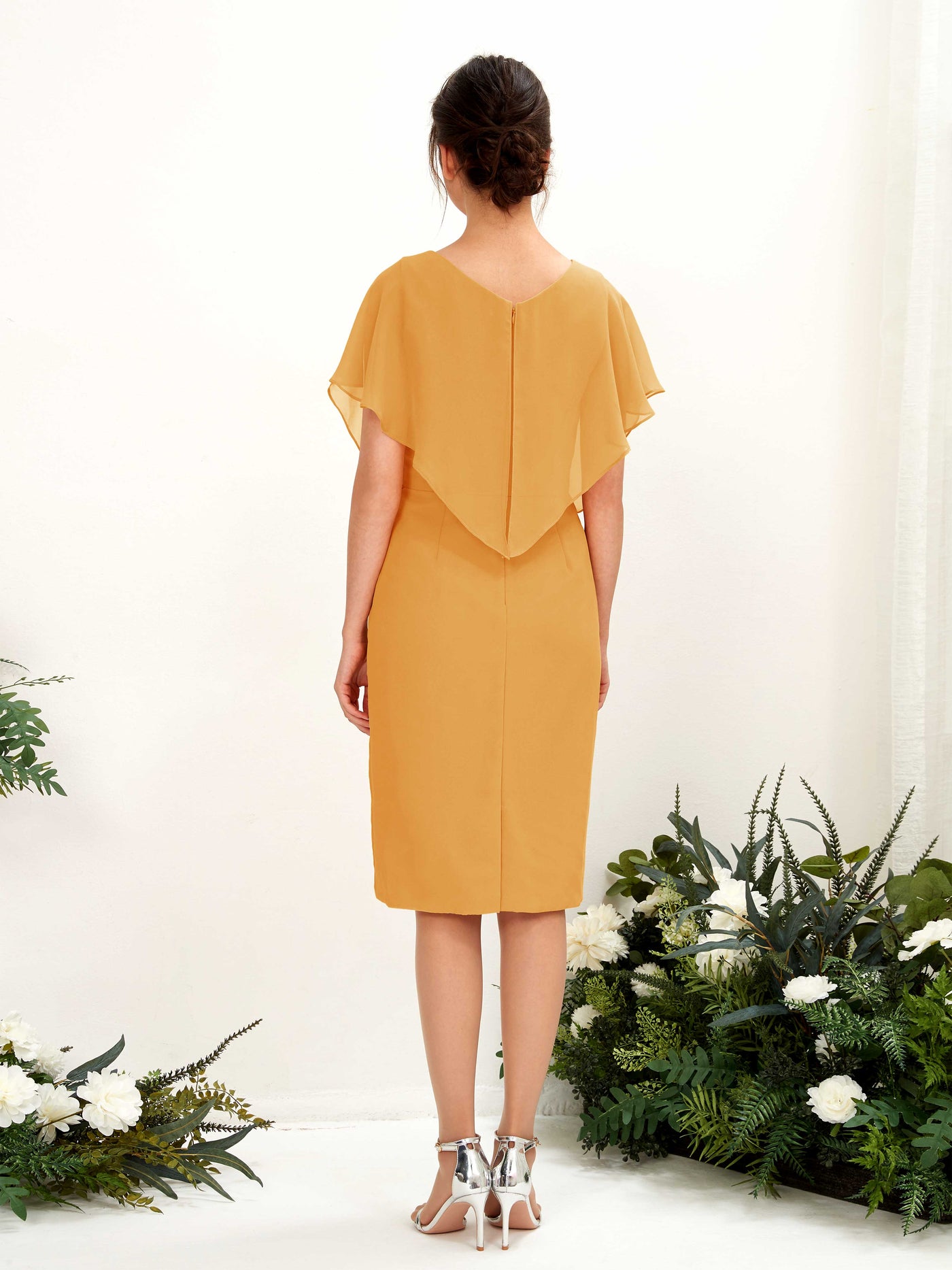 V-neck Short Sleeves Chiffon Bridesmaid Dress - Mango (81222202)#color_mango