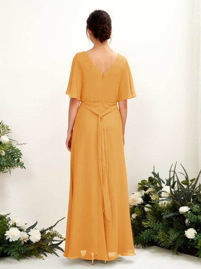 Carlyna Merta A-Line Mango Bridesmaid Dress Maxi Short Sleeve V-Neck Dress #color_mango