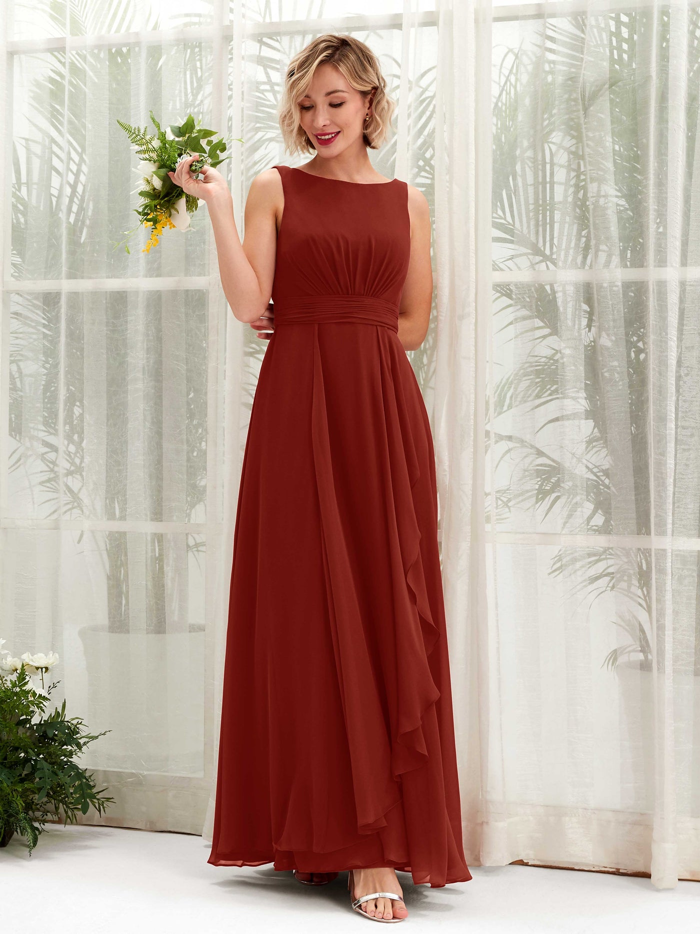 A-line Bateau Sleeveless Chiffon Bridesmaid Dress - Rust (81225819)#color_rust