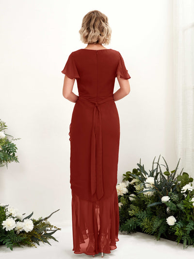 Carlyna Eartha Mermaid Rust Bridesmaid Dress Maxi Cap Sleeve V-Neck Dress Back View #color_rust