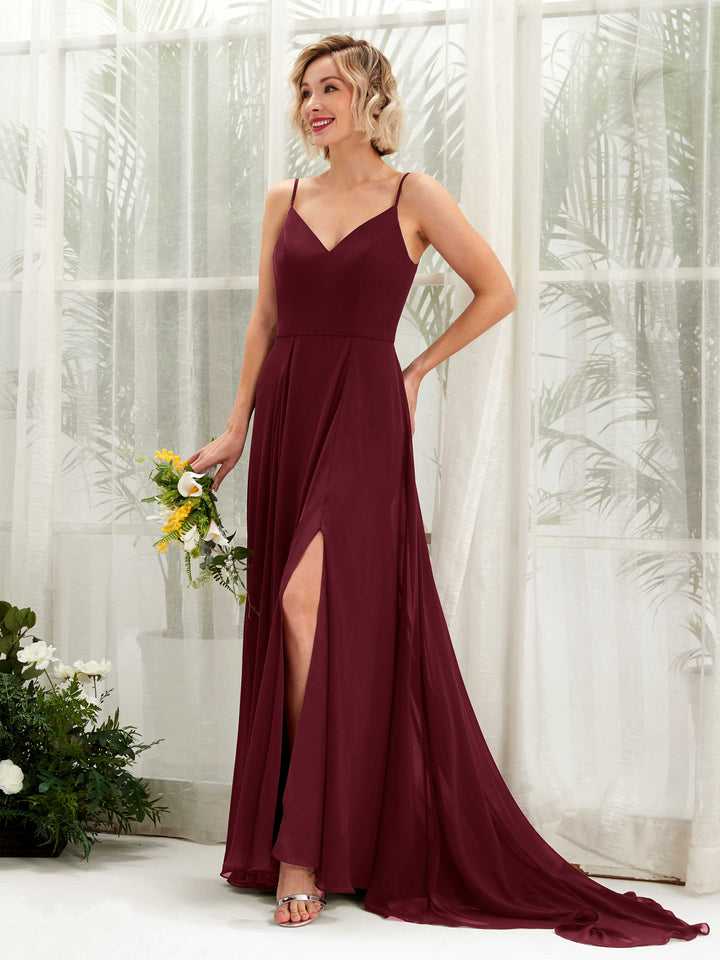 Ball Gown V-neck Sleeveless Bridesmaid Dress - Burgundy (81224112)