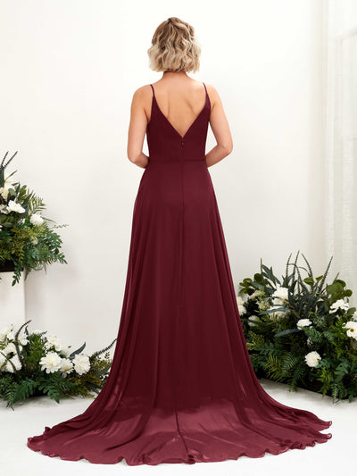 Carlyna Mana A-Line Burgundy Bridesmaid Dress Maxi Sleeveless V-Neck Dress #color_burgundy