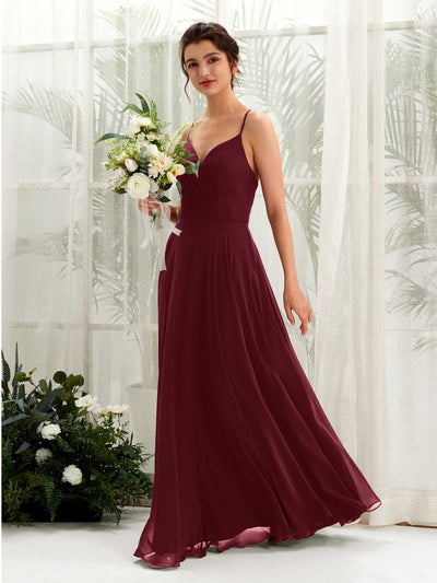 Carlyna Naura A-Line Burgundy Bridesmaid Dress Maxi Sleeveless V-Neck Dress #color_burgundy