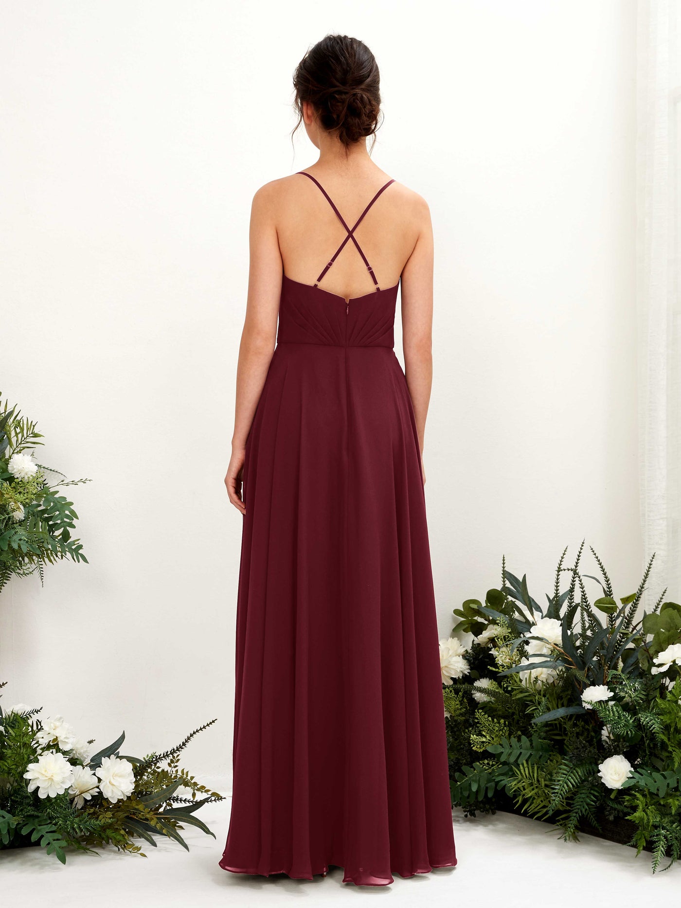 Spaghetti-straps V-neck Sleeveless Bridesmaid Dress - Burgundy (81224212)#color_burgundy