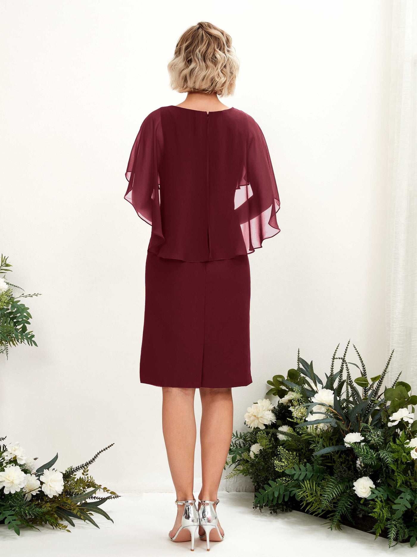 V-neck Short Sleeves Chiffon Bridesmaid Dress - Burgundy (81224012)#color_burgundy