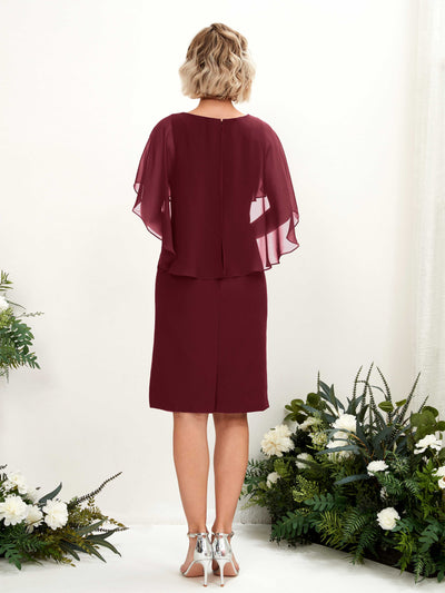 Carlyna Tey Sheath Burgundy Bridesmaid Dress Knee-Length Cap Sleeve V-Neck Dress #color_burgundy