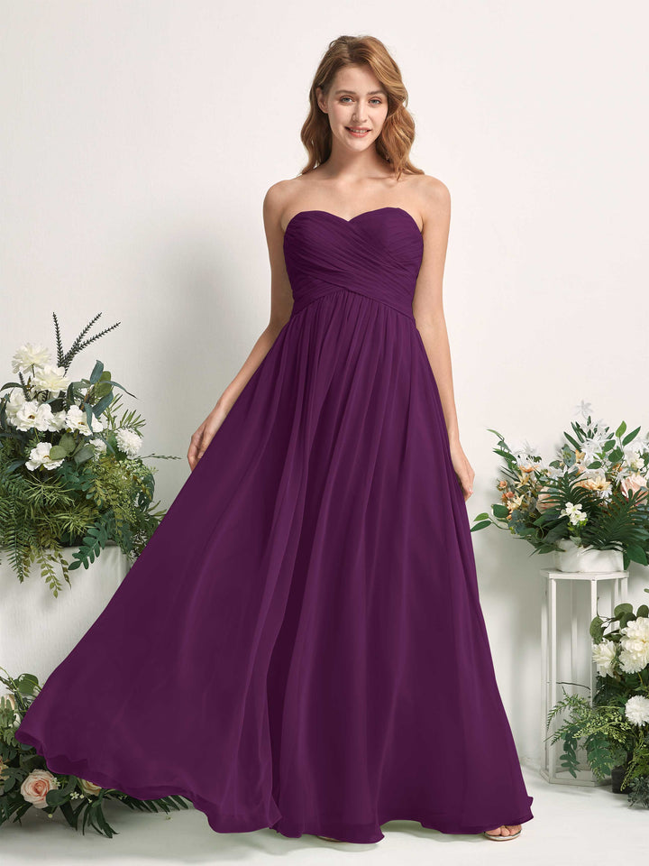 Bridesmaid Dress A-line Chiffon Sweetheart Full Length Sleeveless Wedding Party Dress - Grape (81226931)