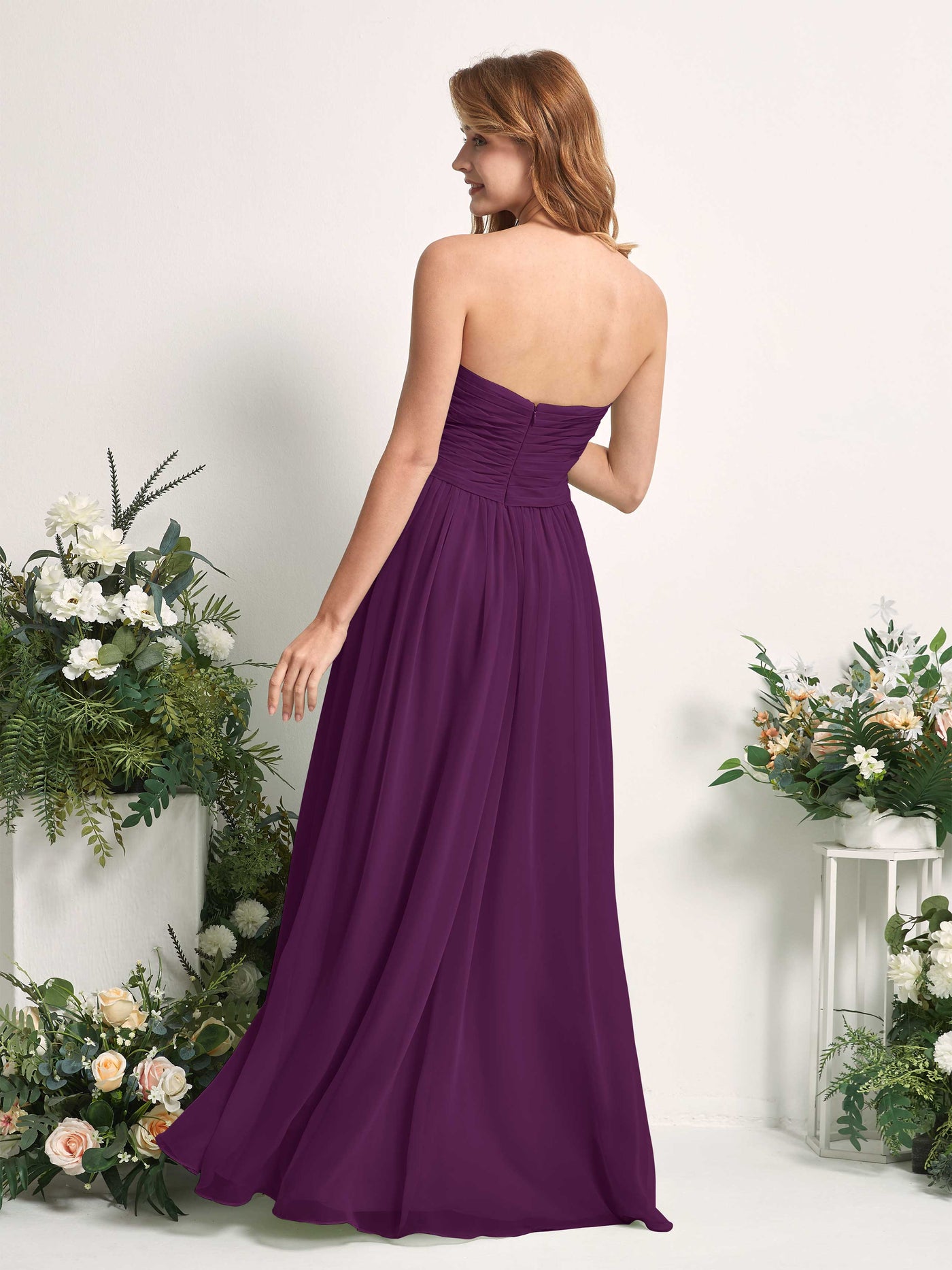 Bridesmaid Dress A-line Chiffon Sweetheart Full Length Sleeveless Wedding Party Dress - Grape (81226931)#color_grape