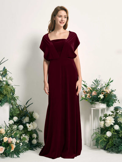 Carlyna Prima Convertible Burgundy Velvet Bridesmaid Dress Maxi Sleeveless Straight Dress #color_burgundy
