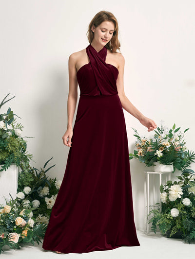 Carlyna Prima Convertible Burgundy Velvet Bridesmaid Dress Maxi Sleeveless Straight Dress #color_burgundy