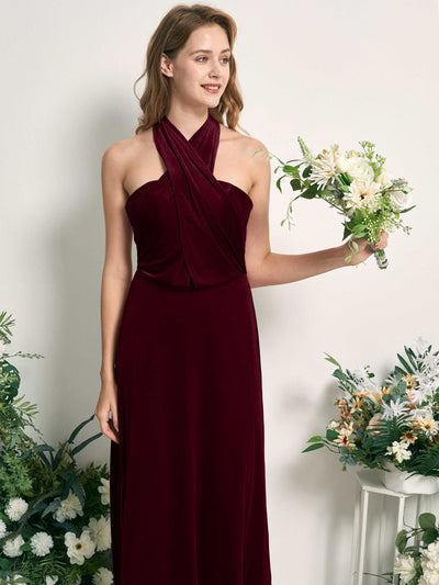 Carlyna Prima Convertible Burgundy Velvet Bridesmaid Dress Maxi Sleeveless Straight Dress #color_burgundy