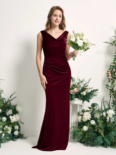Carlyna Pearl Mermaid Burgundy Velvet Bridesmaid Dress Maxi Sleeveless V-Neck Dress #color_burgundy