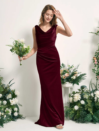 Carlyna Pearl Mermaid Burgundy Velvet Bridesmaid Dress Maxi Sleeveless V-Neck Dress #color_burgundy