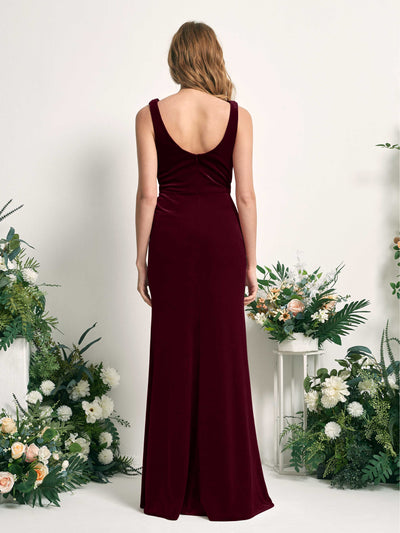 Carlyna Pearl Mermaid Burgundy Velvet Bridesmaid Dress Maxi Sleeveless V-Neck Dress #color_burgundy