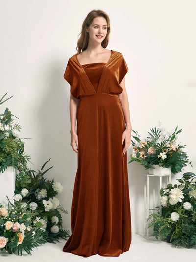 Carlyna Prima Convertible Burant Orange Velvet Bridesmaid Dress Maxi Sleeveless Straight Dress #color_burant-orange